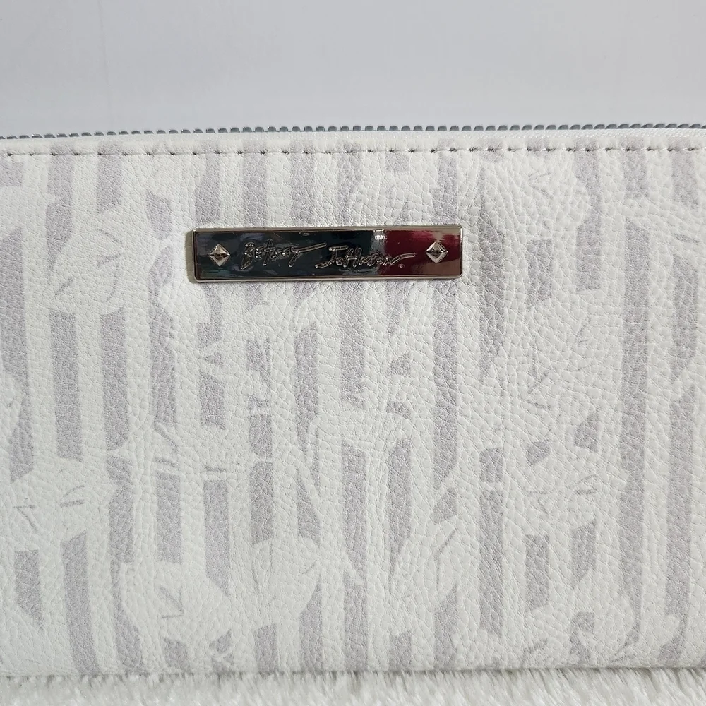 BETSEY Johnson Gray White Striped Floral Flower Box Wallet Clutch
